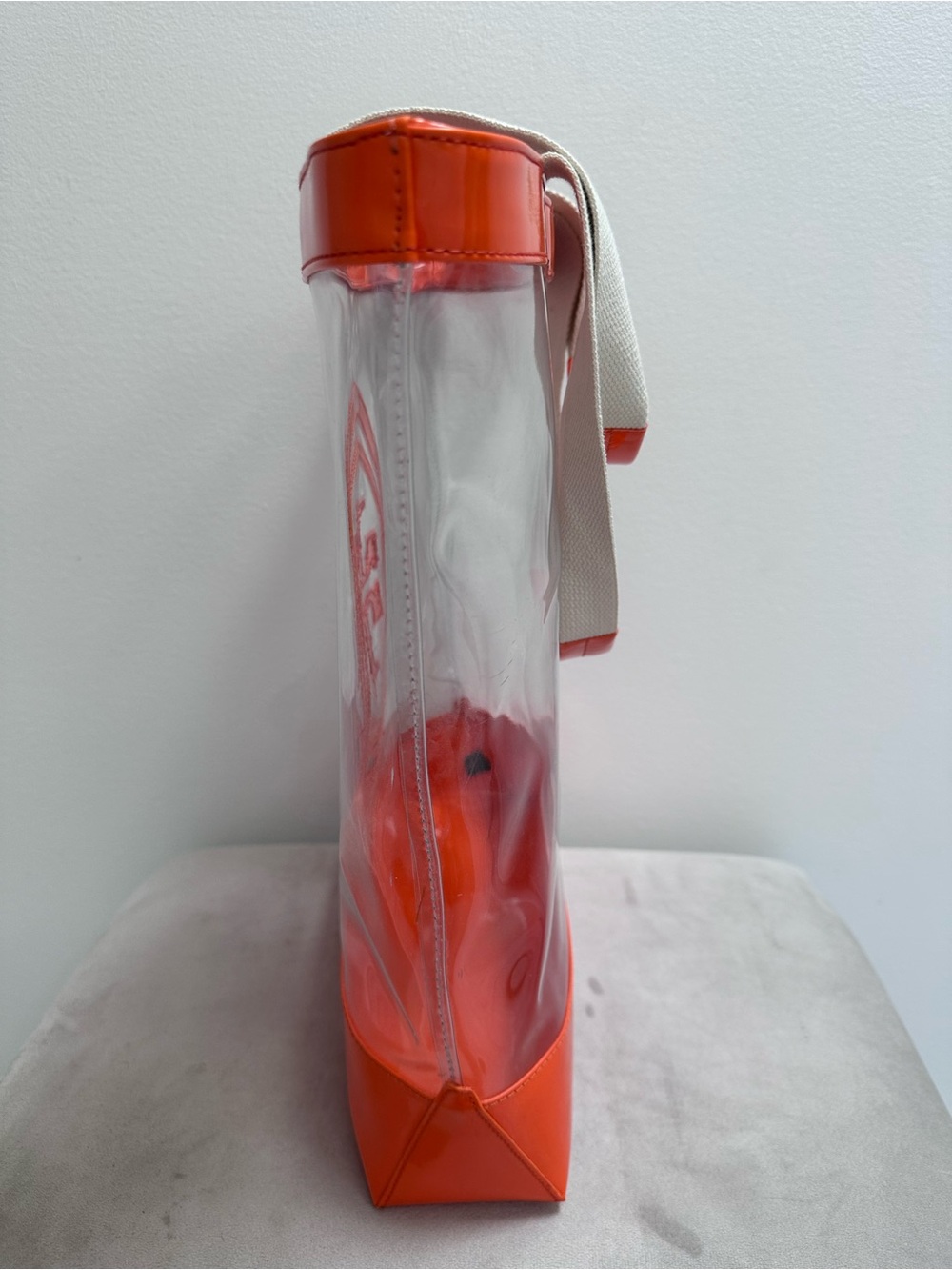 Tory Burch Clear PVC Tote with Orange Trim and Logo - Picture 8 of 12